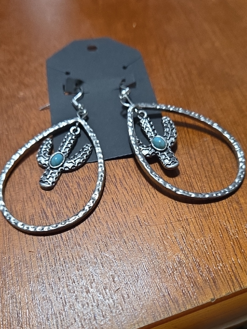 Silver Teardrop Earrings with Turquoise Accent - Women Jewelry